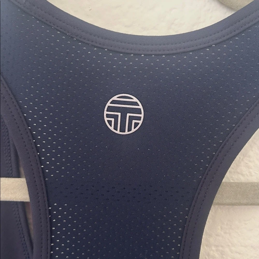 Tory Burch Navy Blue Racerback Tank with Red, Pink & White Logo Stripes - Picture 5 of 5